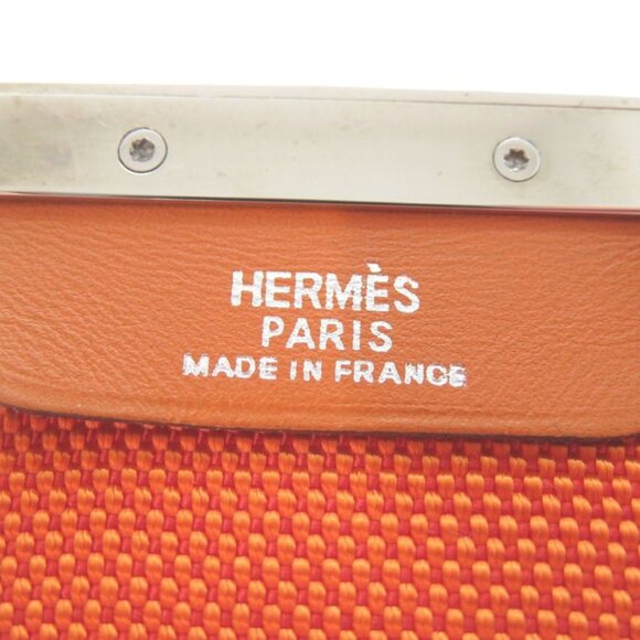 Hermes Hook Belt Waist Belt Nylon Metal Orange Engraved I 0566